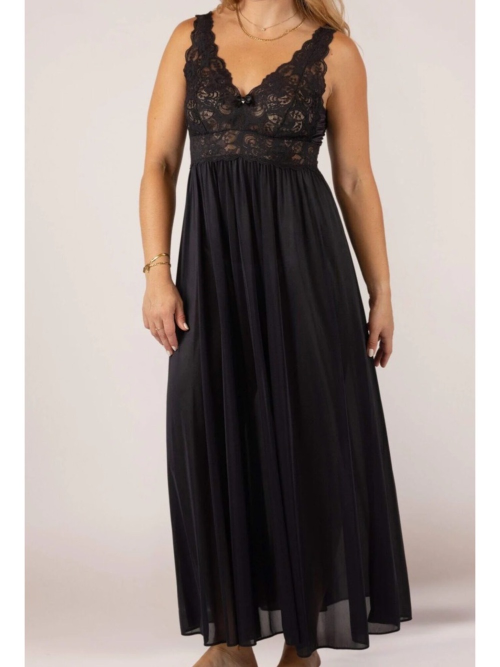 Shadow Line Maxi Chemise Nightgown Lingerie Slip Gown Medium Sleepwear Black
